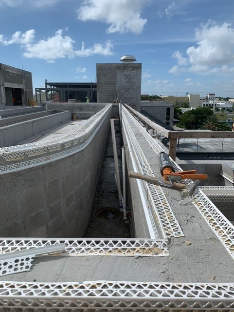 Rooftop stucco corner bead and control joint detail